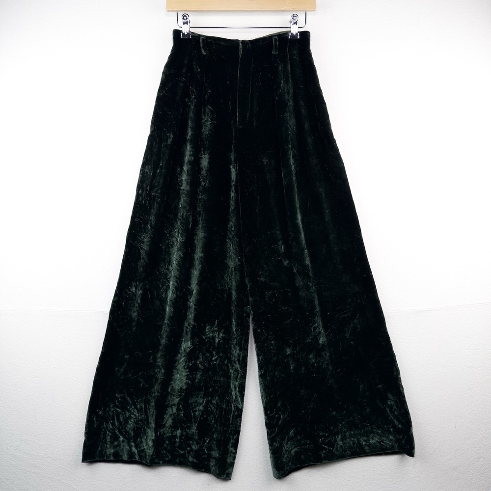 Vintage Ralph Lauren Purple Label Womens 6 Green Velvet Wide Leg Pants USA Talon - Picture 1 of 10
